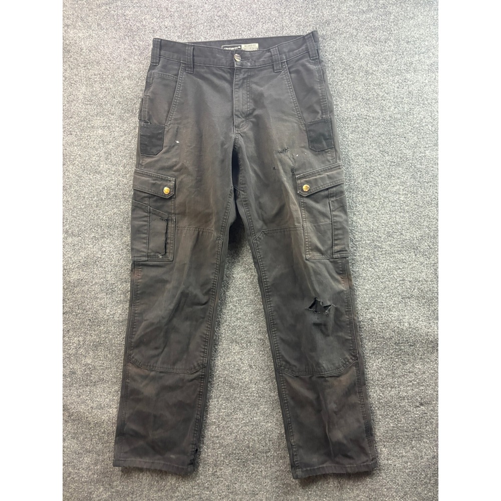 Carhartt Cargo Pants Mens 31x32 Black Relaxed Fit Ripstop Distressed Workwear